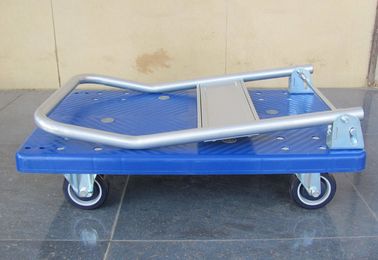 carretilla plástica movible de la plataforma 300kg con el tablero plástico azul, azul/gris